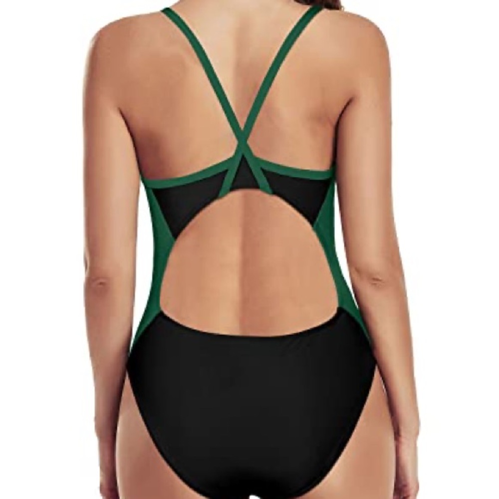 Holipick One Piece ladies Swim Suit Low Cut Back w/Cross Straps Black and Purple - Picture 8 of 8